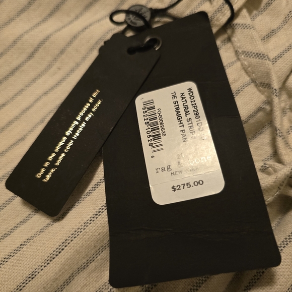 rag & bone Natural Stripe Tie Straight Pant Linen Blend 29 - Picture 12 of 14